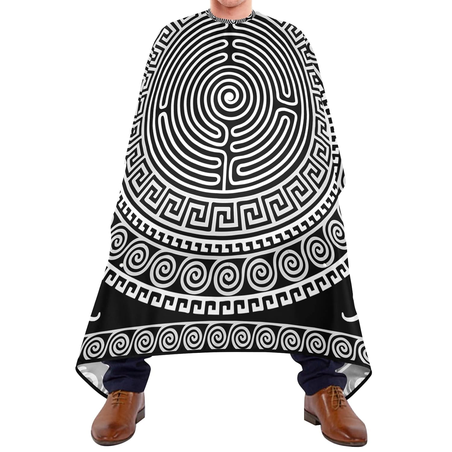 Capa De Barbero Adorno Griego Blanco Negro Vintage Tradicional Capa Peluqueria Impress Capa De Barbero Poliéster Barberos Delantal Para Peluquero Hombres Peluquería