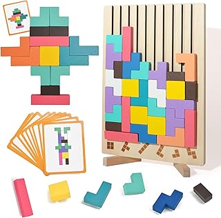 Comprar Juego Tetris de Madera, Rompecabezas de Tetris 3D, Puzzle de Madera Montessori, Bloques deTetris, Juego Educativo Regalo con 42 Colorido Bloques Geométricos y 10 Cartas para 3 4 5 6 Años