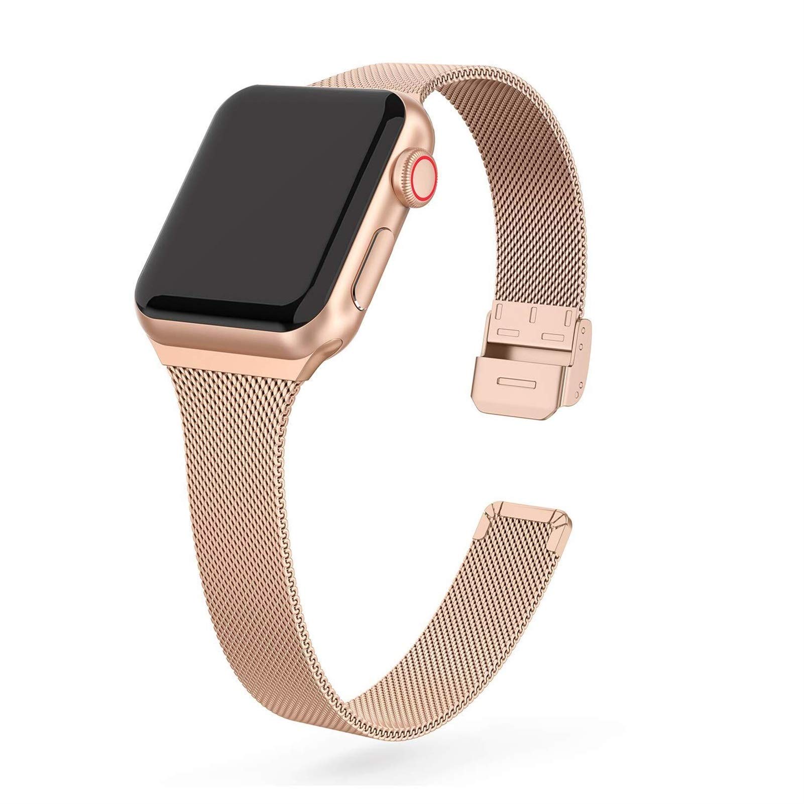 Milan Bracelet de montre en métal pour Apple Watch Bracelets 45 mm 41 mm 38 mm 40 mm 42 mm 44 mm Bracelet pour iWatch séries 7/6/5/4/3/2/1 (couleur : or rose, taille : 42 mm)