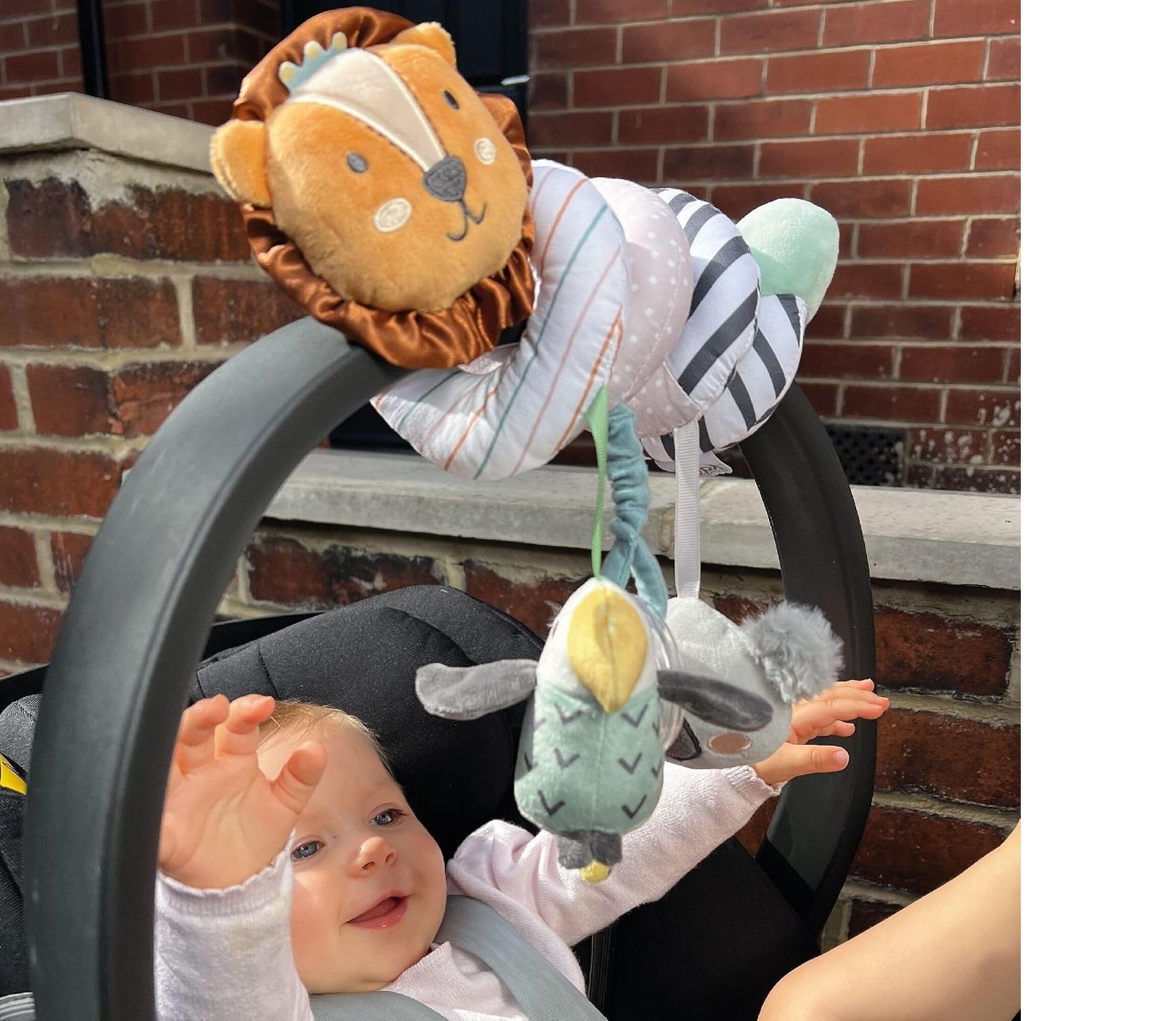 Nuby Kinderwagen-Spirale mit Sensorik-Plüschtier, ab Geburt, Tierabenteuer – Ansicht 3