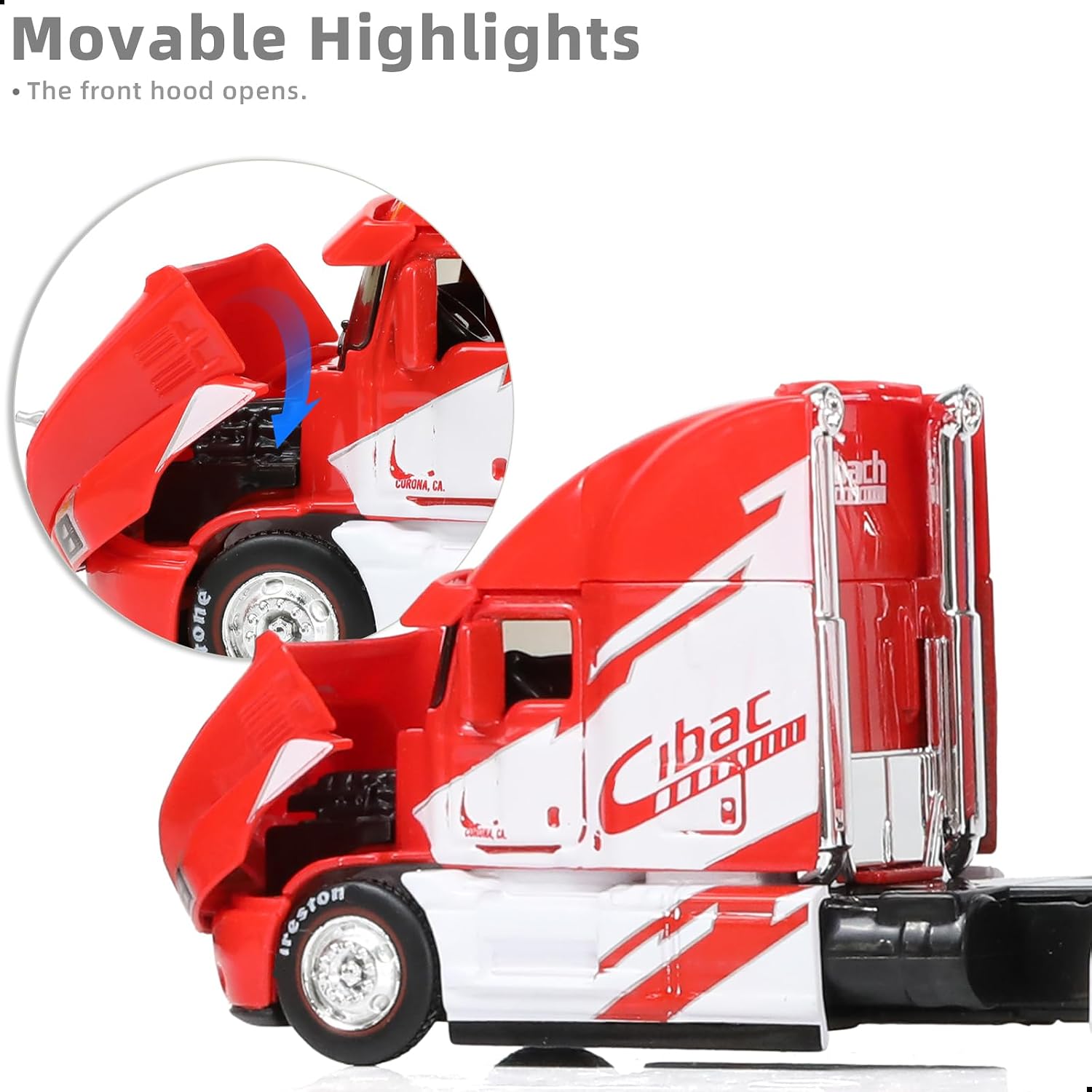Semi Truck Toy with Trailer, 1/64 Scale for MAX Alloy Metal Diecast Heavy Semi Truck Trailer Head Toy Model, MAx Diecast Tow Traktor Gift for Kids Grandkids Christmas Birthday -Redwhite