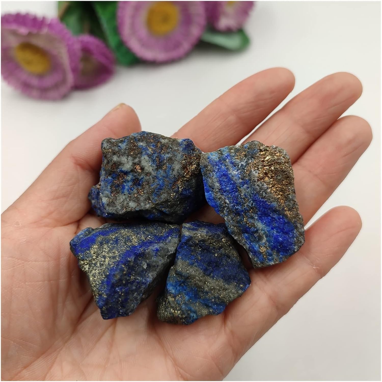 Feng Shui Decorate 1pc Natural Lapis Lazuli Raw Rough Stone Quartz Crystal Rock Reiki Specimen Aquarium Home Room Decoration Ward Off Evil Spirits Classical Raw Rough Possesses Piedras decorativas par