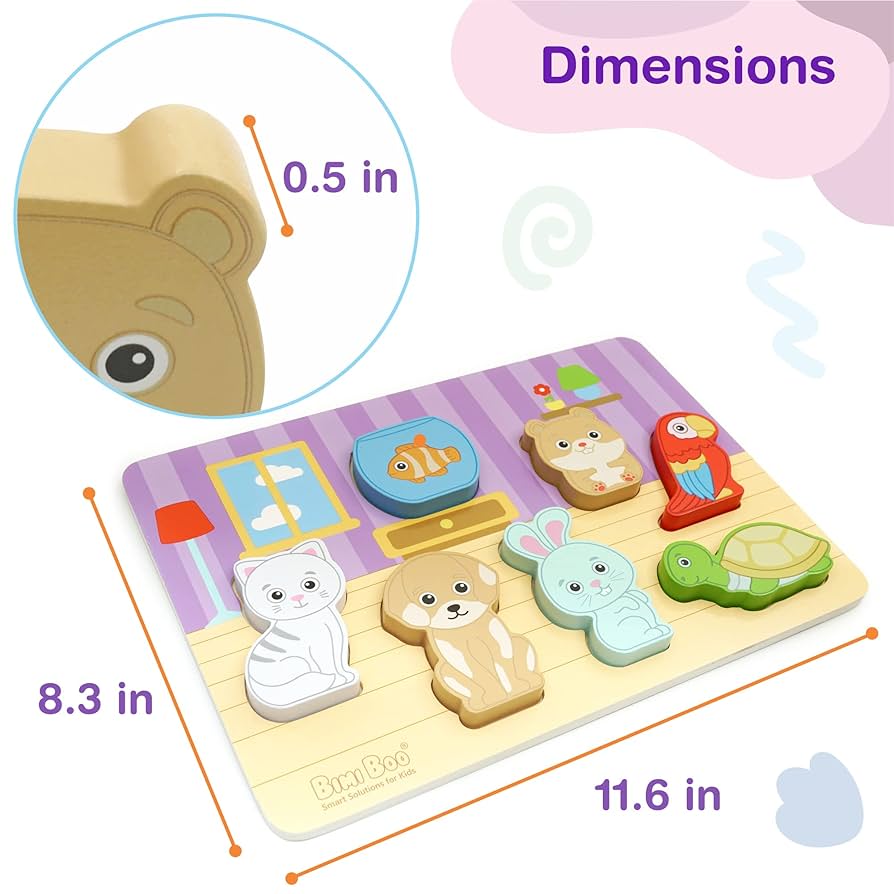 Amazon.com: Bimi Boo Wooden Pets Themed Chunky Puzzles for