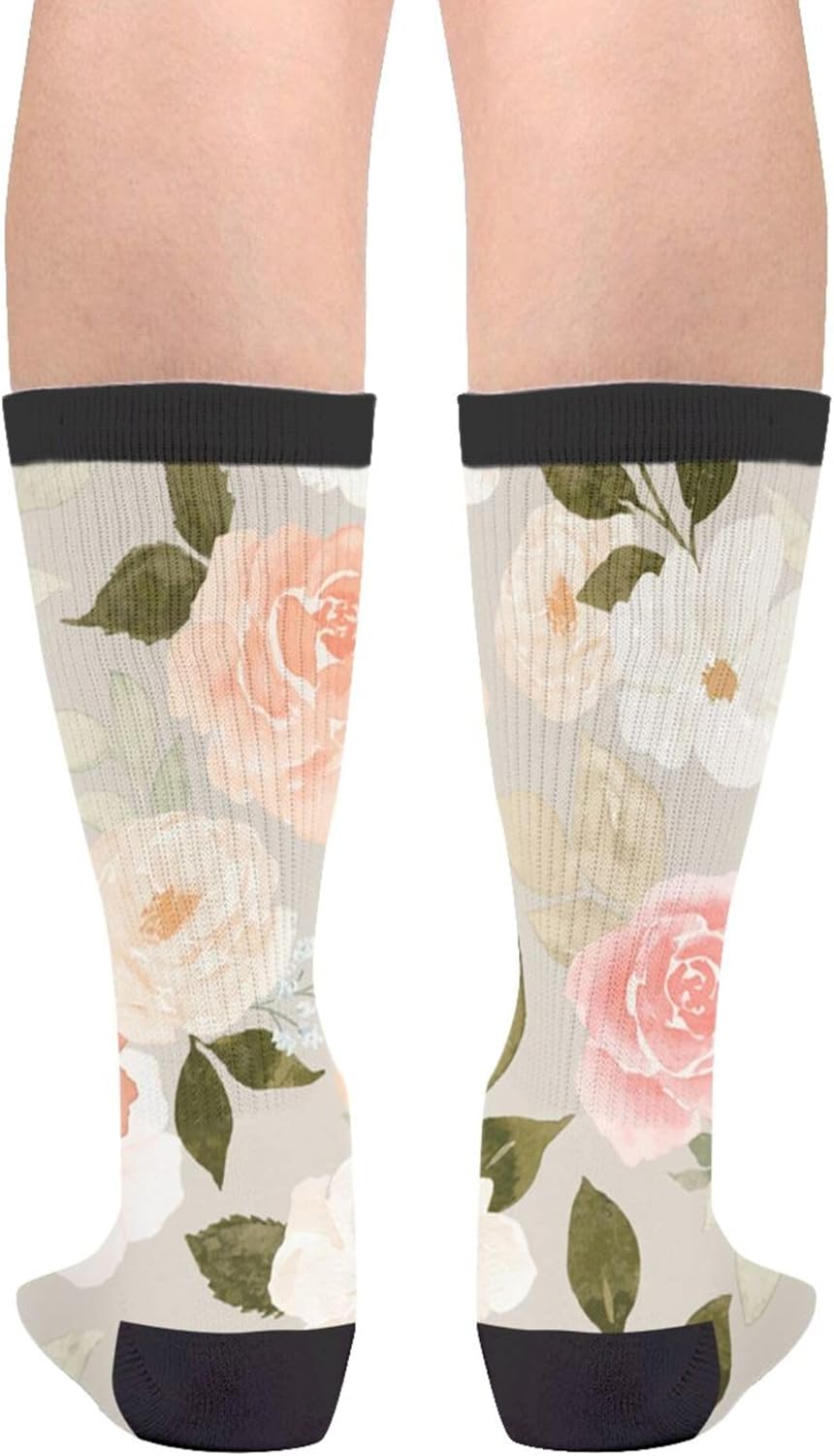 Women's Men's Fun Novelty Crazy Crew Socks Vintage Pastel Floral Dress Socks - Image 2