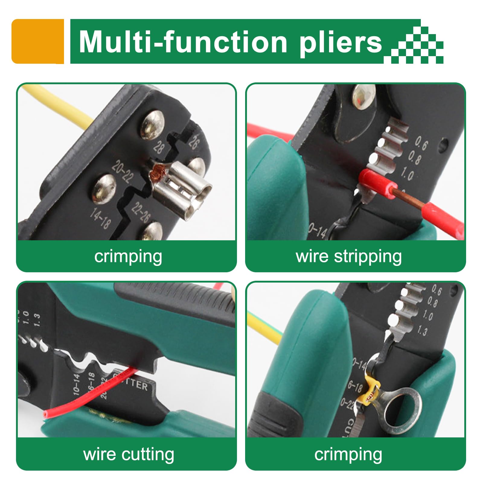 1100 connettori per cavi, terminali isolati per cavi elettrici con crimpatura/spellatura/taglio, strumento di crimpatura multifunzione 22-10AWG, kit di connettori ad anello, testa a vanga