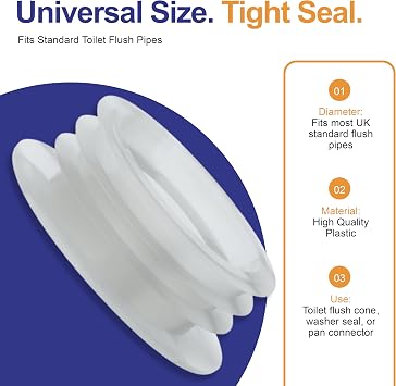 PlumbEZ Universal Clear Flush Pipe Inlet Pan Connector – Toilet Cone Washer and Pipe Seal for Secure Leak-Free WC Pan Installation