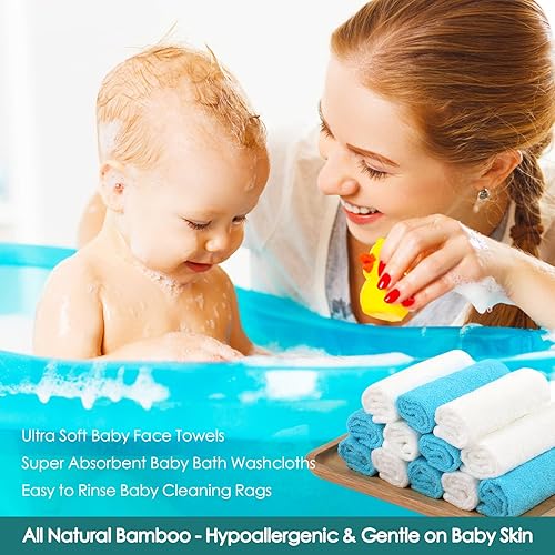 Miniatura 4 de JEFFSUN Toallas de bambú natural para bebé, paños de lavado suaves celestiales para cara y cuerpo, paquete de 12 toallas faciales suaves y seguras