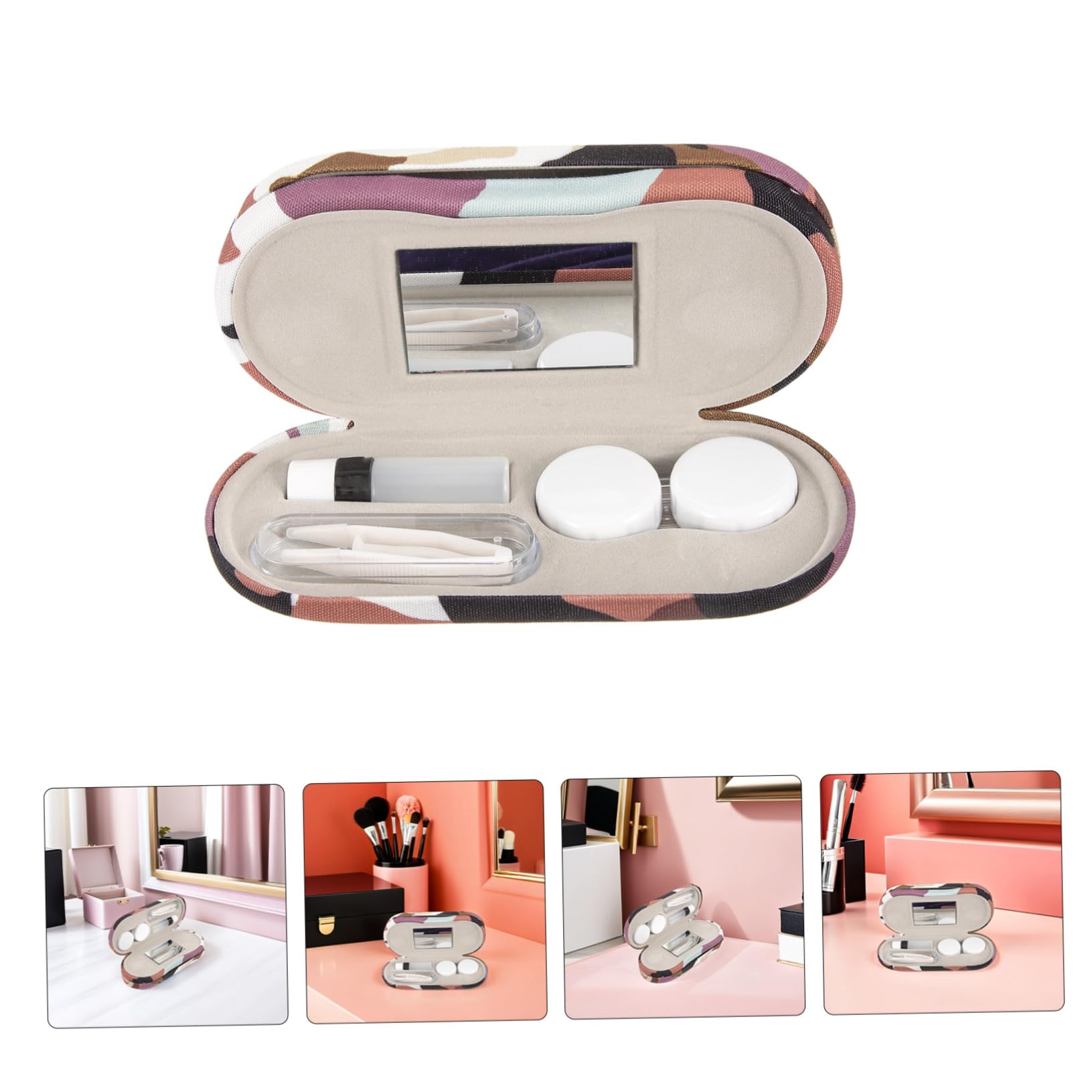 2 Ensembles Étui Rigide Double pour Lunettes et Lentilles Camouflage Boîte de Rangement Portable avec Miroir et Pince Protection Solide pour et Soleil Kit de Voyage Pratique