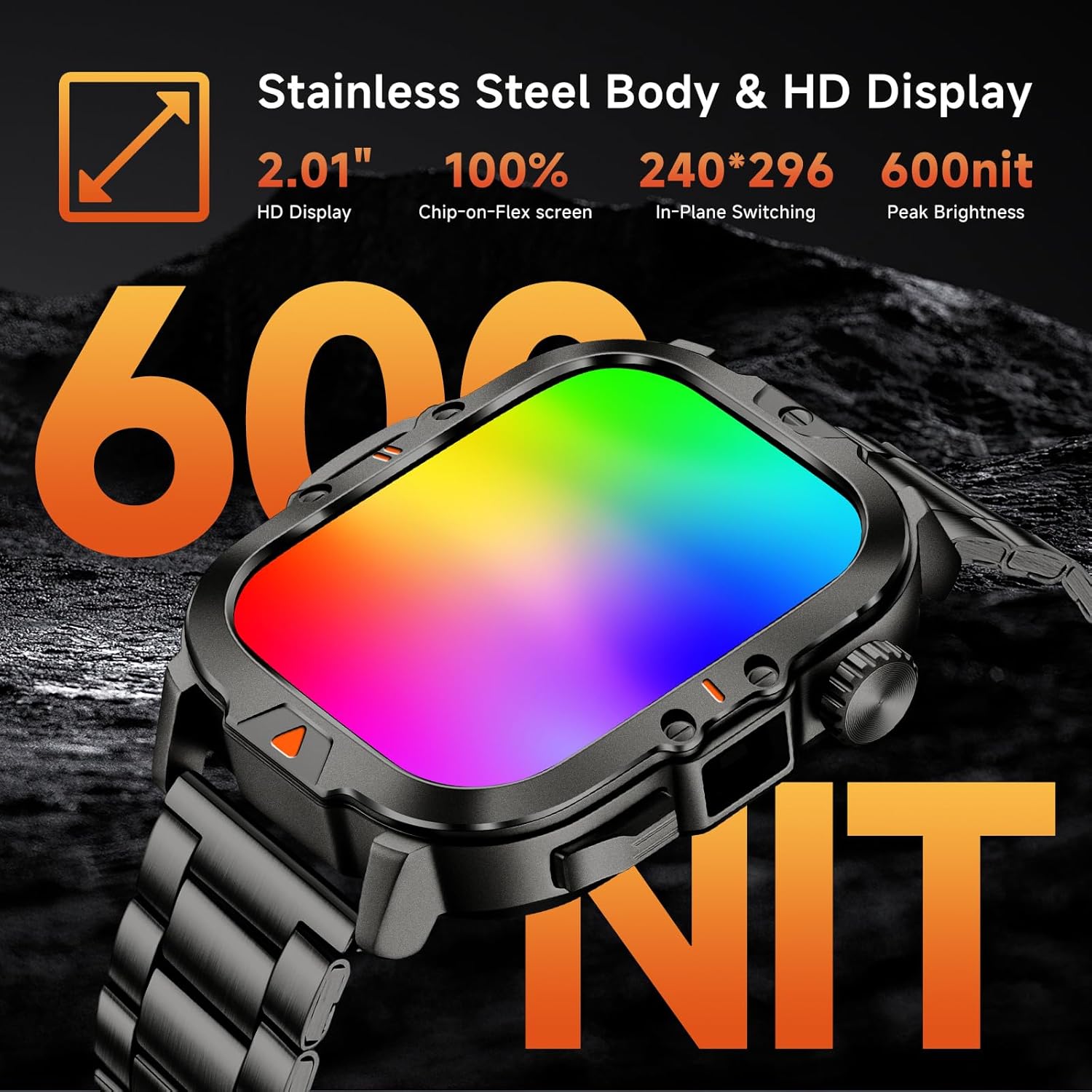 Smart Watch for Men Military Answer/Make Call 2.01″ Display 170+ Sports Modes Fitness Smart Watch IP68 Waterproof 30 Days Standby Smartwatch for Android iOS Black Camouflage Silicone Strap