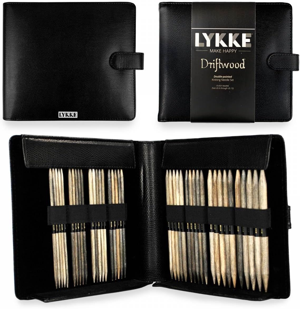 Lotus Yarns Lykke 6" Blush Double Pointed Knitting Needle Smooth & Comfort US 6-13 (Black)
