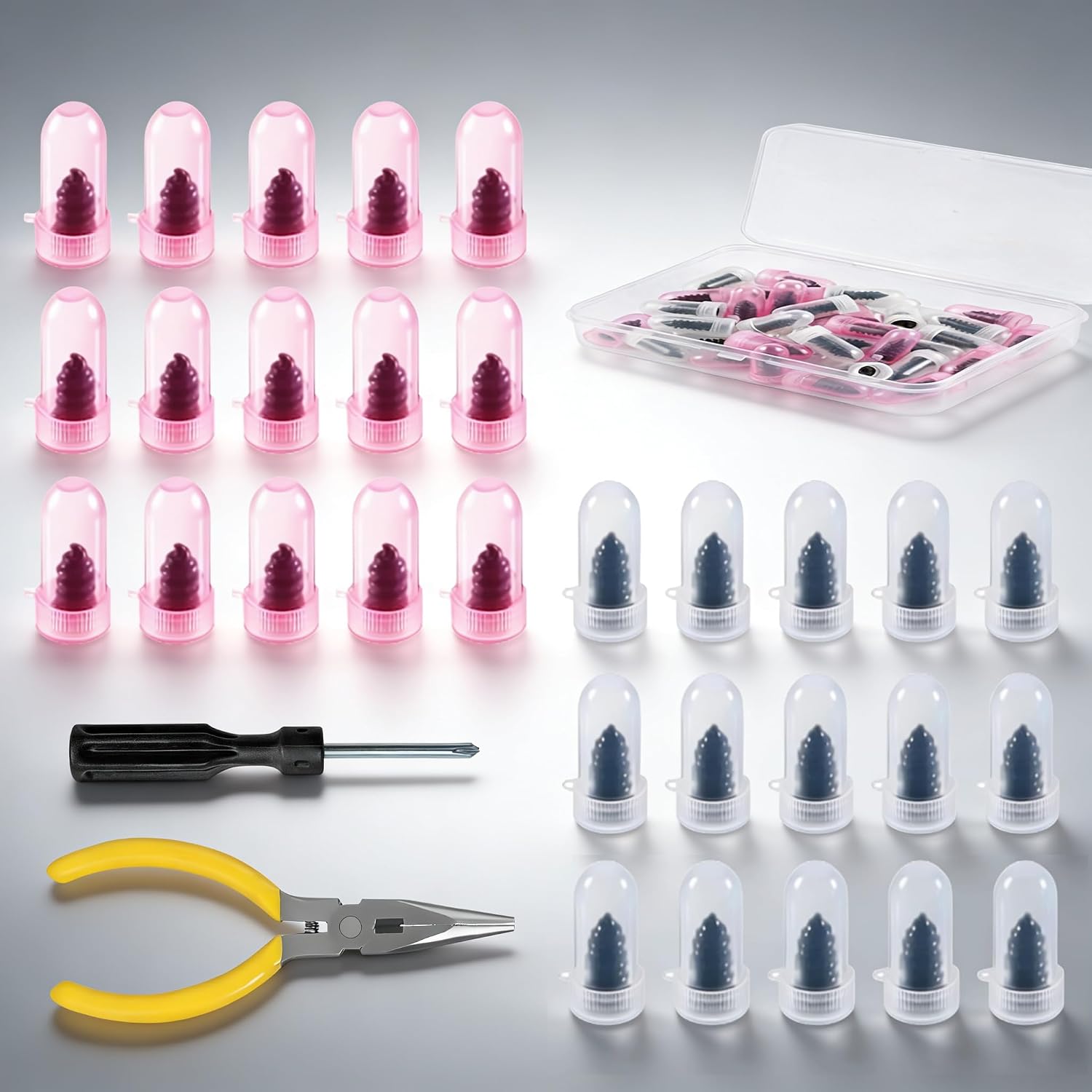 61 PCS Tire Plugs Kit Tire Repair Kit with Plugs Screw in Tire Plugs with Screwdriver Self-Service Tire Repair Rubber Nail Kit for Car Motorcycle Truck Tractor Bicycle - Tire Puncture Repair Plug Kit