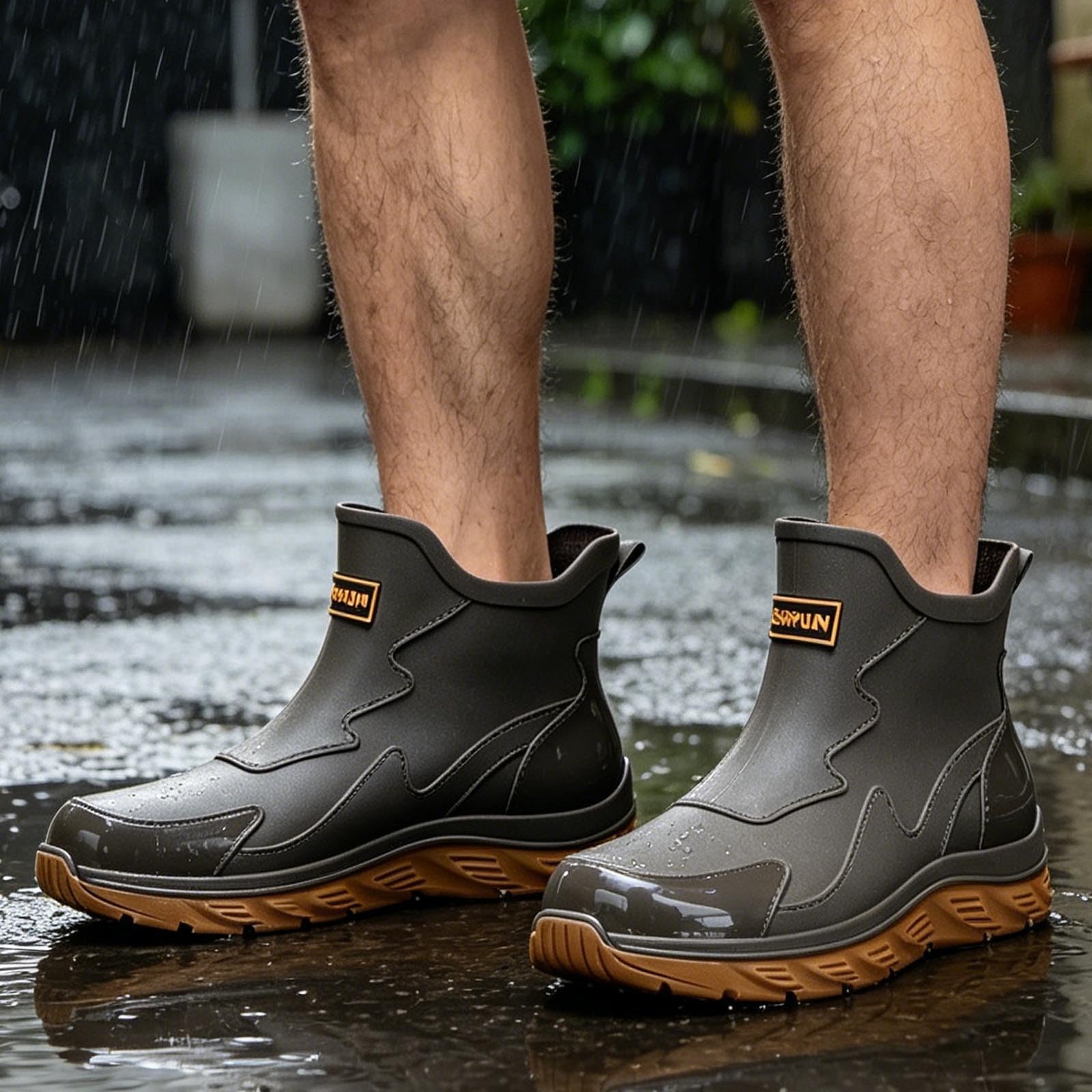 Generico Stivali Da Lavoro Uomo -Stivali da pioggia corti Scarpe esterne leggere Gomma antiscivolo per cucina