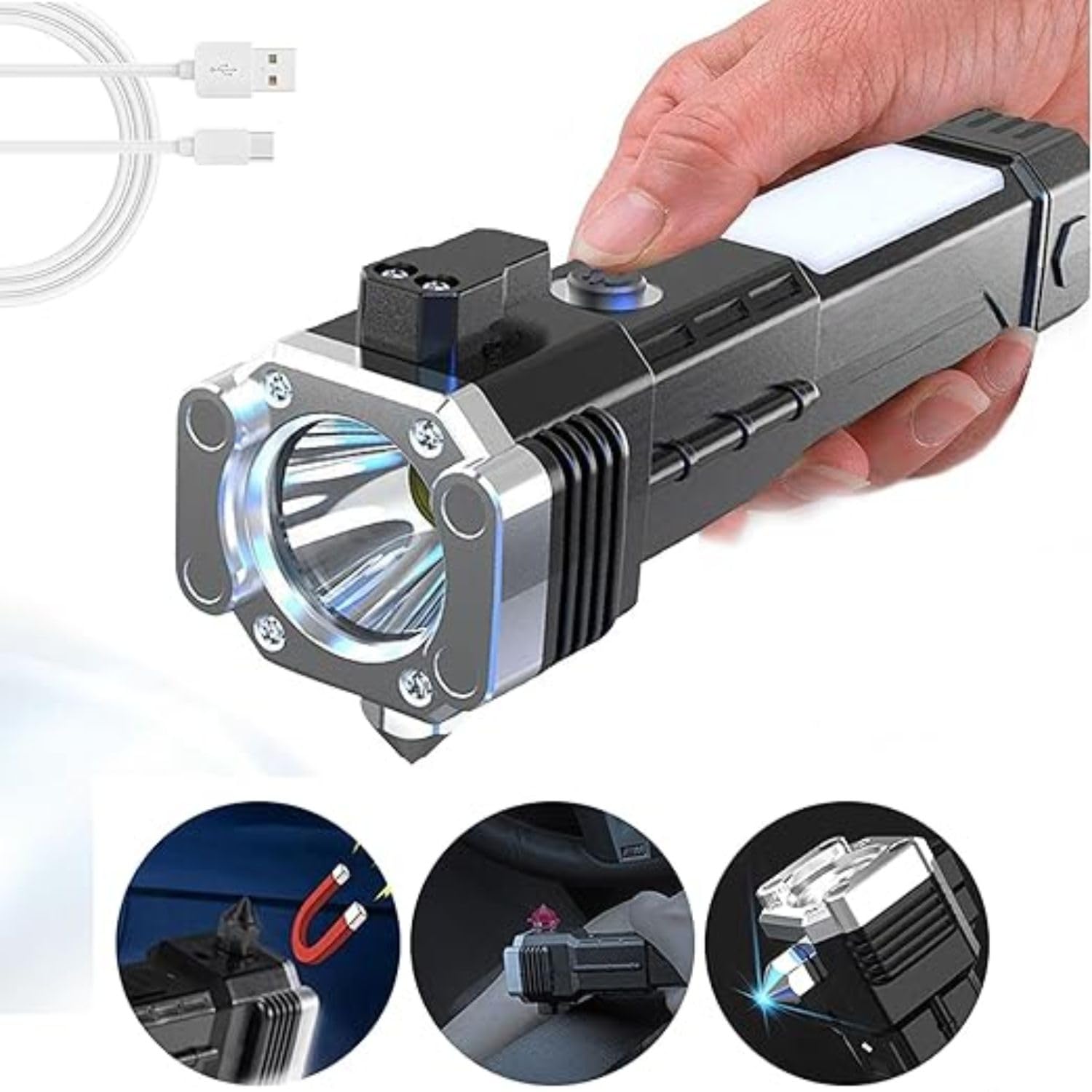 ZEVON Portable Rechargeable Torch LED Flashlight Long Distance Beam Range with Power Bank, Hammer and Strong Magnets,Car Rescue Torch with Hammer Window Glass (B0CLY77JCN) Amazon Price History, Amazon Price Tracker