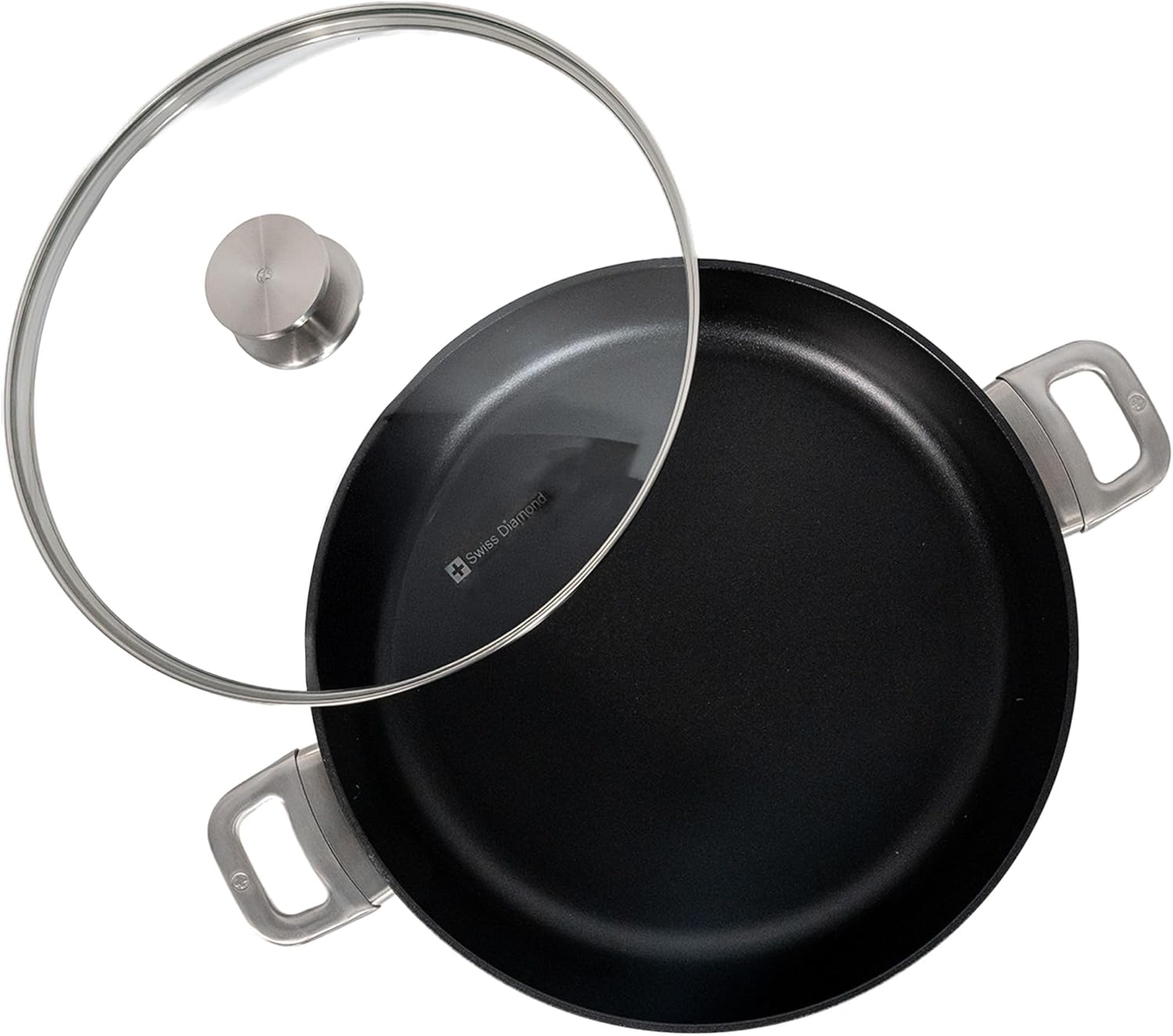 Swiss Diamond Nonstick Hybrid Ceramic and Diamond-Infused Sauteuse Saute Pan With Glass Lid, PFAS- and PFOA-free, Dishwasher & Oven Safe Up To 500 °F (4.8 Quart)