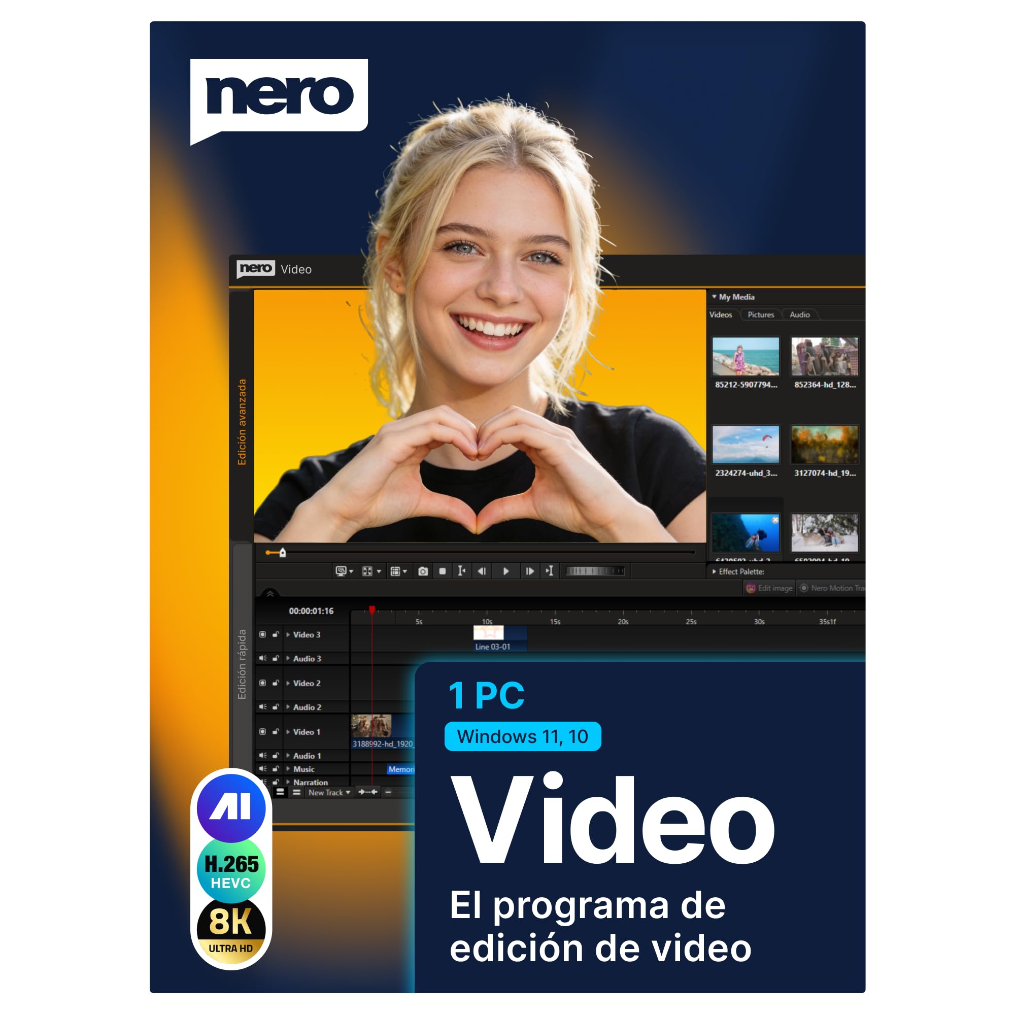 Nero Video 2026 | Software de edición de vídeo para Windows | Editor de vídeo con más de 1000 efectos, Motion Tracking, 4K y 8K, DVD y Blu-ray | Licencia de por vida | Windows 11/10/8/7
