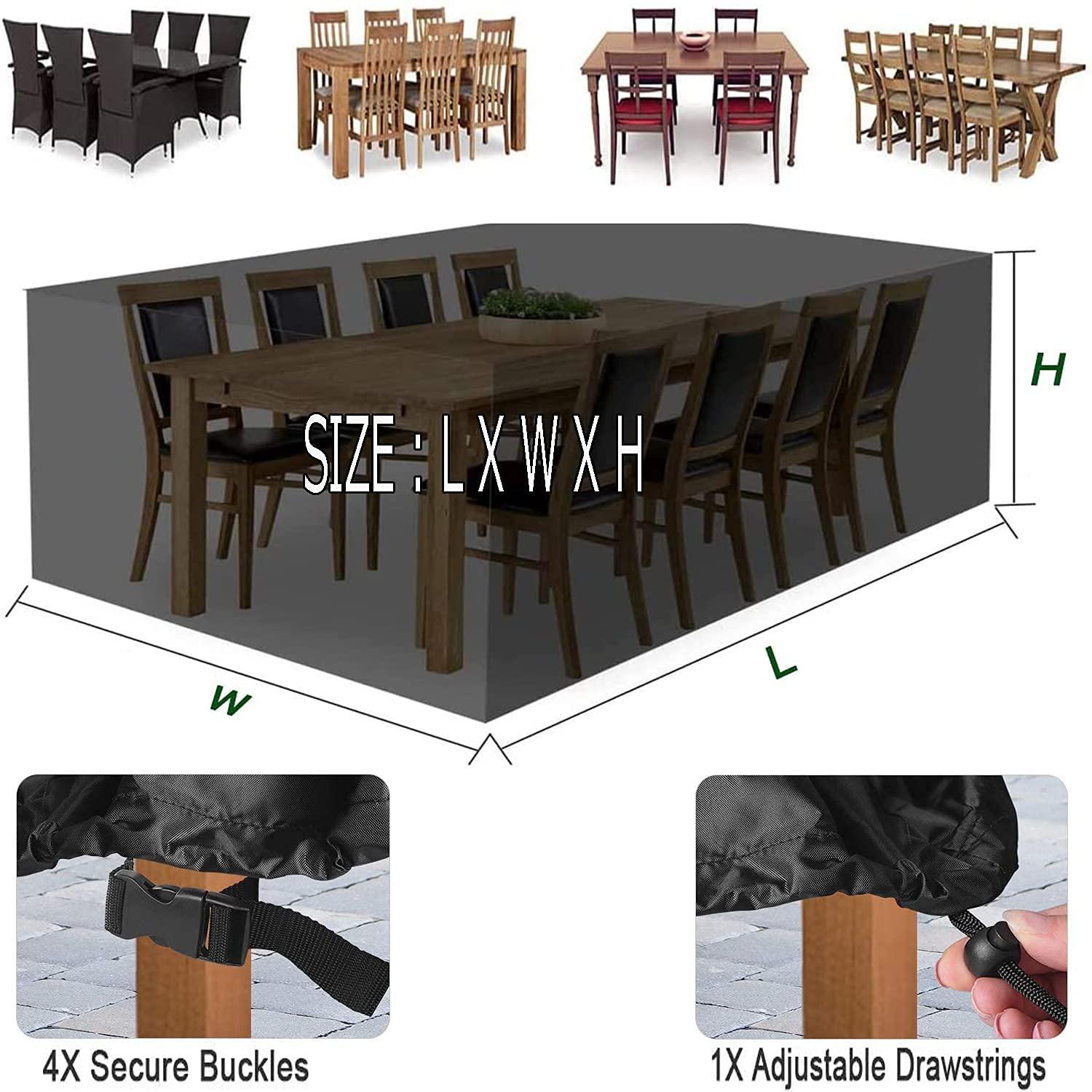 Copertura impermeabile in tessuto Oxford 420D per mobili da giardino, antivento e anti UV, per mobili da giardino, terrazza, cortile, prato