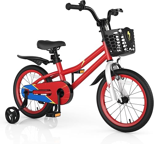Miniatura 26 de COSTWAY Bicicleta para niños, 12, 14, 16, 18 pulgadas, para niños y niñas de 3 a 8 años, bicicleta para niños con ruedas de entrenamiento Azul,