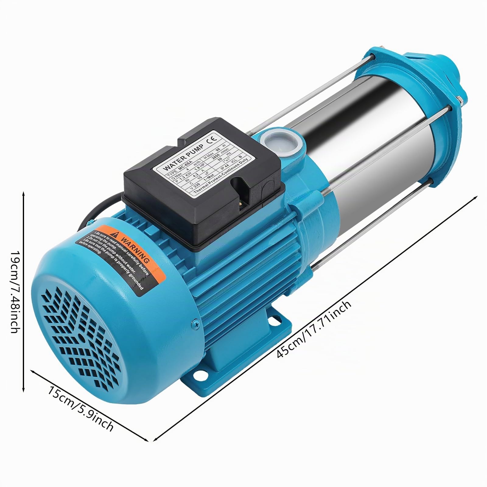 Pompa da giardino a 5 livelli pompa centrifuga autoadescante 1300 W per impianti idrici domestici, in acciaio inox, 2400 l/h 9,8 bar
