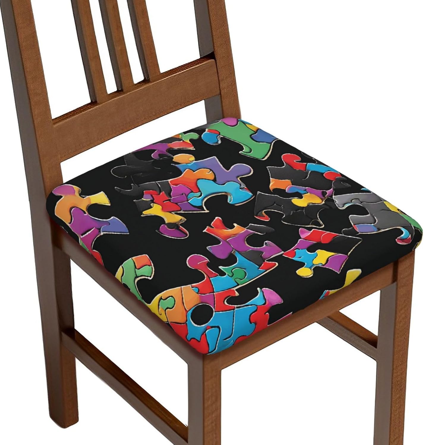 (Autism Awareness Puzzle Pieces Heart) Stretch Seat Covers Set of 4 for Dining Room Chairs Elastic Chair Cushion Slipcovers for Kitchen Office