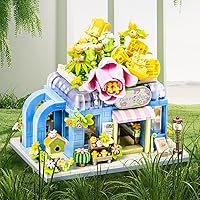 Vista 3 de Flower House Shop - Juego de construcción de jardín de flores, colorido kit de flores de bloques de construcción, ladrillos de construcción STEM