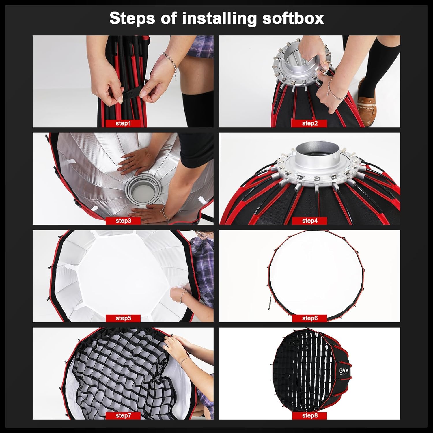 GVM 24"/60cm Soft Boxes Lighting Bowens Mount, Parabolic Softbox Quick Release Compatible with PRO-SD200B/ SD300B/SD400B/SD500B/SD650B/ and Other Bowens Mount Light, Softbox for Studio Photography