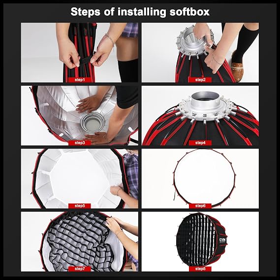 GVM 24/60cm Soft Boxes Lighting Bowens Mount, Parabolic Softbox Quick Release Compatible with PRO-SD200B/ SD300B/SD400B/SD500B/SD650B/ and Other Bowens Mount Light, Softbox for Studio Photography
