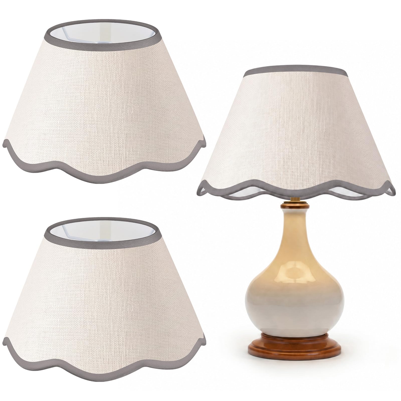 Photo 1 of VIHOSE 5.1'' Top x 9.4'' Bottom x 7'' High Lamp Shade with Petal Edge, Set of 2 Fabric Scalloped Lampshade, for Floor Wall Table Lamps Living Room Bedroom Easy Assembly(Linen Grey Edge)