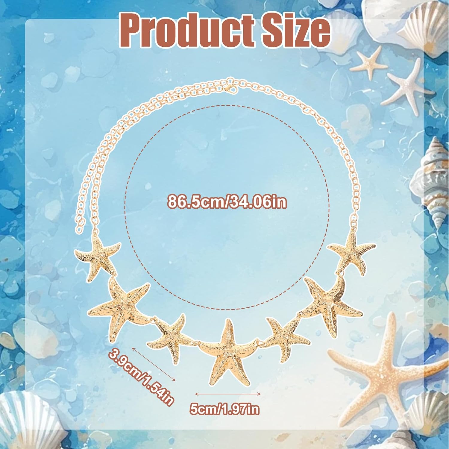 cobee Gold Starfish Waist Chain Belt for Women, Starfish Body Chain Shell Belly Chains Adjustable Bikini Link Waist Summer Beach Jewelry for Women