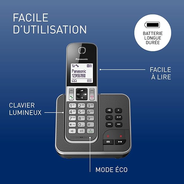 Visiter la boutique Panasonic Panasonic KX-TGD322FRG DECT Téléphone Numérique Sans Fil Répondeur Numérique, Base et 2 Combinés, Haut-Parleur Mains Libres, Identification de l'Appelant, Blocage des Appels Indésirables, LCD, Grise in use