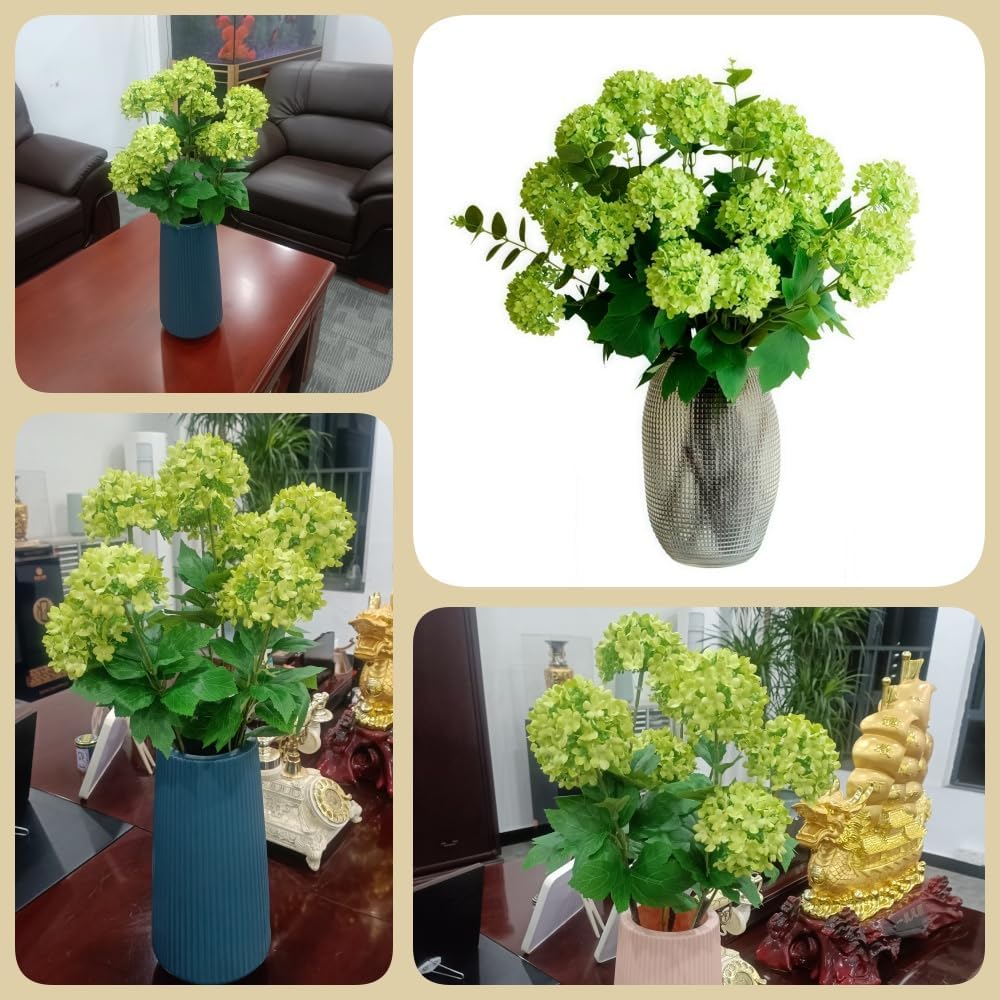 Artificial Snowball Viburnum Flowers,Artificial Hydrangea Flowers,27.5 Inch Three-Headed Faux Hydrangeas,for Home Office Decor Wedding Party Decor(3pcs) (Green) - Image 8