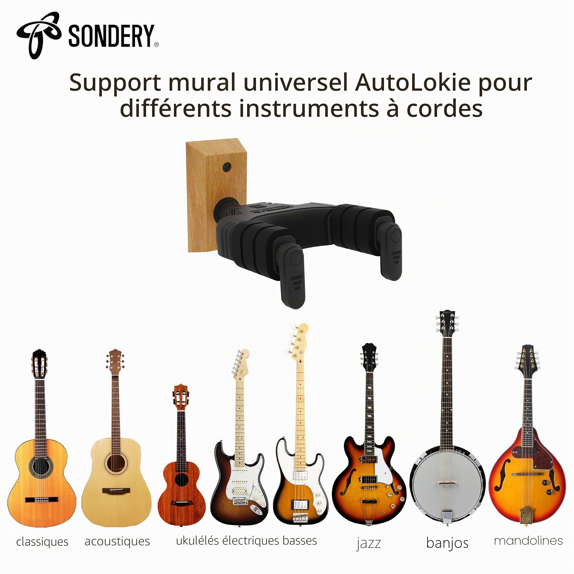 Sondery Accroche Support guitare mural porte crochet pour guitare acoustique électrique ukulélé basse, pack de 2