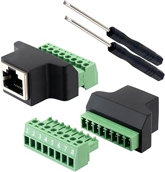 RJ45 Screw Terminal Adapter 2-Pack RJ45 Breakout Board 8p8c Female to 8 Pin Screw Terminal Connector for Cat7 Cat6 Cat5 Cat5e Ethernet Extender CCTV Digital DVR Network Adapter