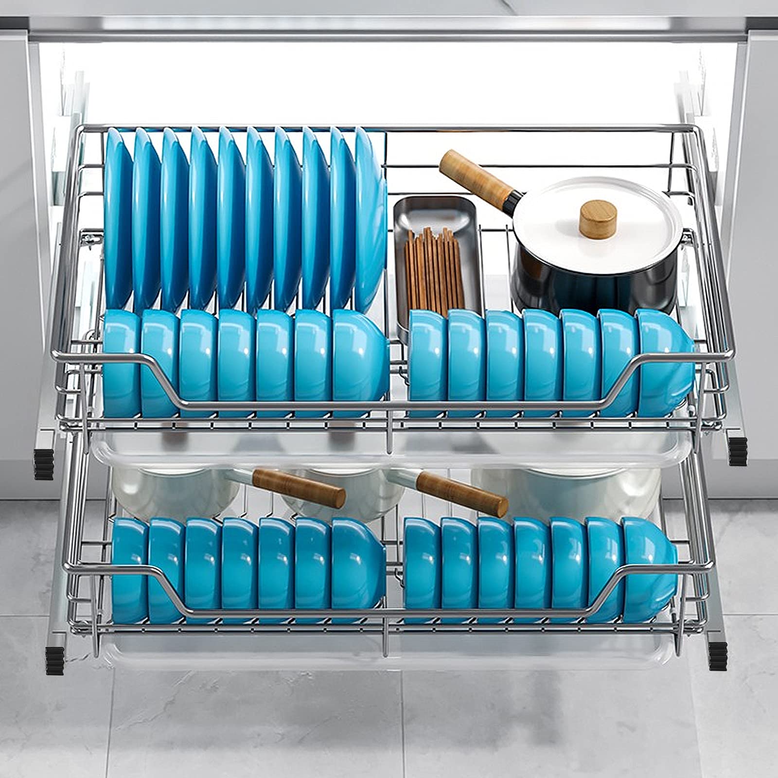 UISEBRT 4X Cassetto Telescopico Cucina 60cm - Mobili Cucina Cestello con Binario (60cm)