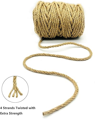 Miniatura 2 de Pxyz Cuerda de yute gruesa de 0.315 in y 164 pies, cuerda de cáñamo trenzada natural para reemplazo de poste rascador de gatos, cordel de yute
