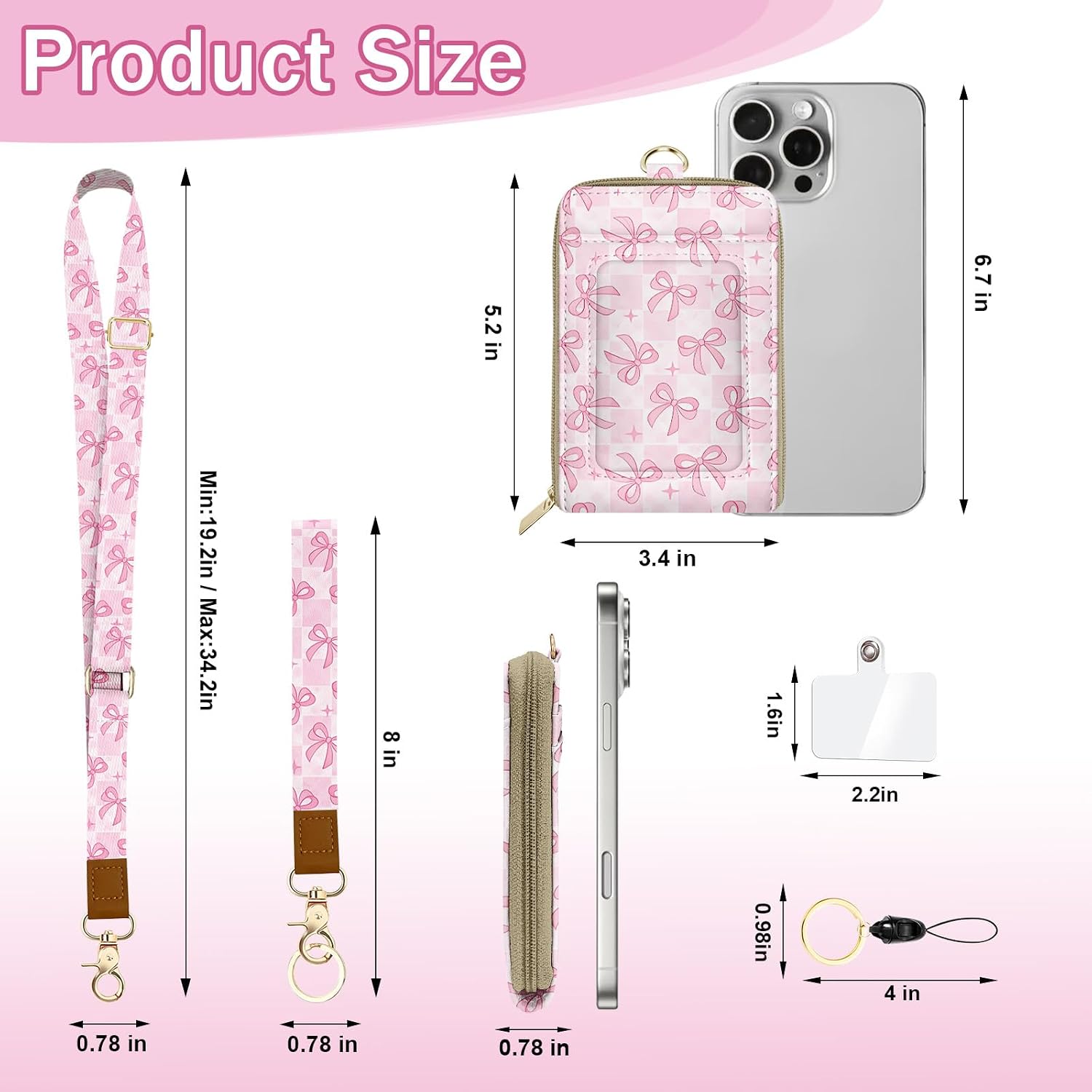 Lanyard Wallet with ID Badge Holder,RFID Leather Credit Card Holder with Zipper Pocket Keychain Wallets Breakaway Wrist & Neck Lanyards for Office School Business-Bow image 3