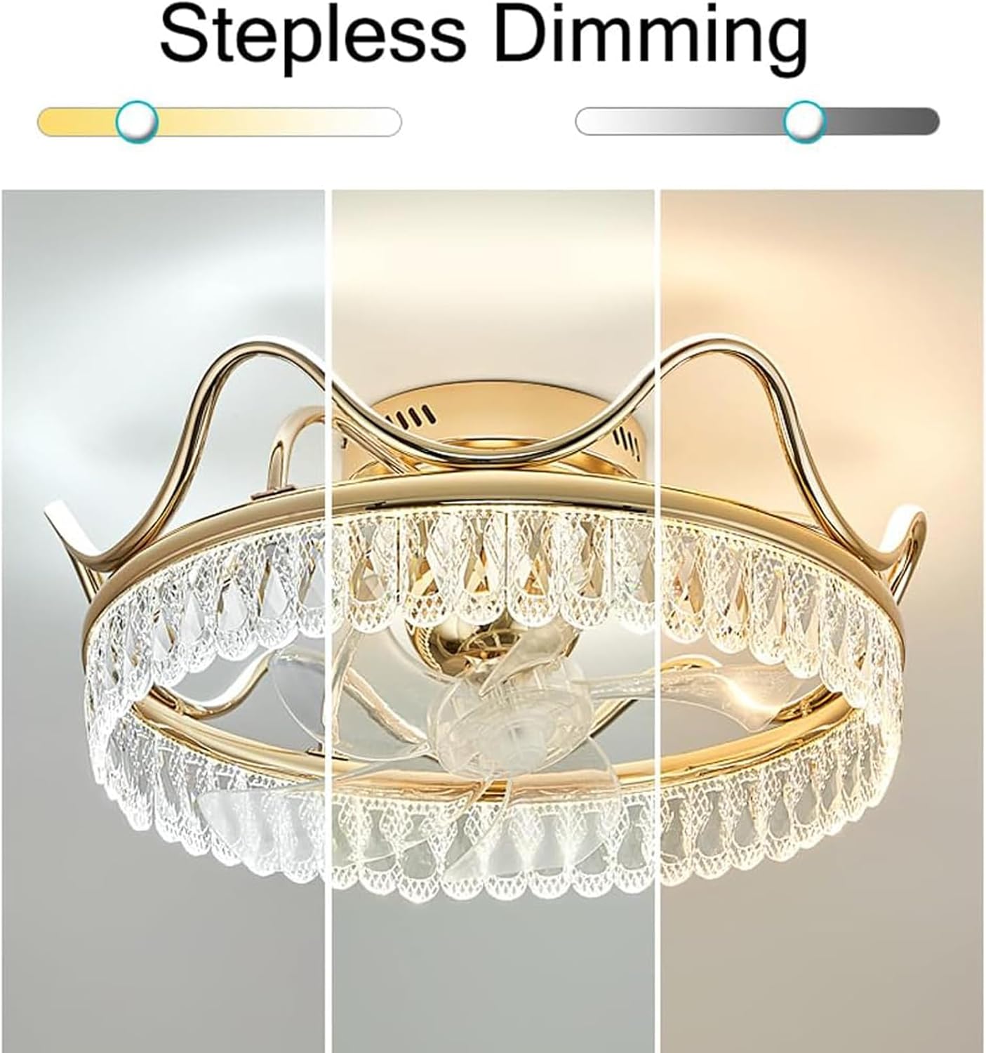 Led 50W Ceiling Fans with Lights for Bedroom,Creatived Crown Crystal Ceiling Shaking Head Fan Light,18.9 inch Ceiling Fan for Dining Room Living Room Kitchen Island