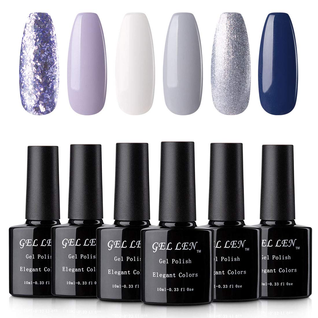 Gellen Gel Nail Polish Set - Romantic Lavender Grays, Popular Sparkles Glitters Solid Shade Collection Home Gel Manicure Nail Beginner Kit