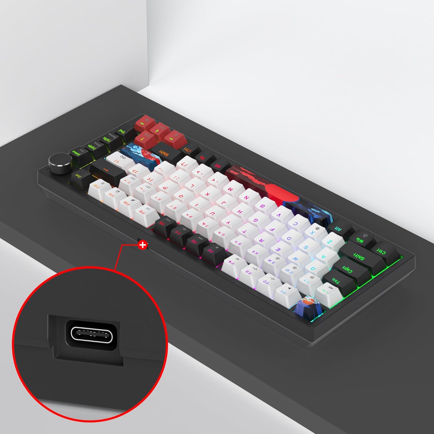 75 Percent Keyboard Gasket-Mounted with Sound Absorbing Pads, 82-Key Compact Wired RGB Mechanical Gaming Keyboard Hot-Swap Socket for Win, White