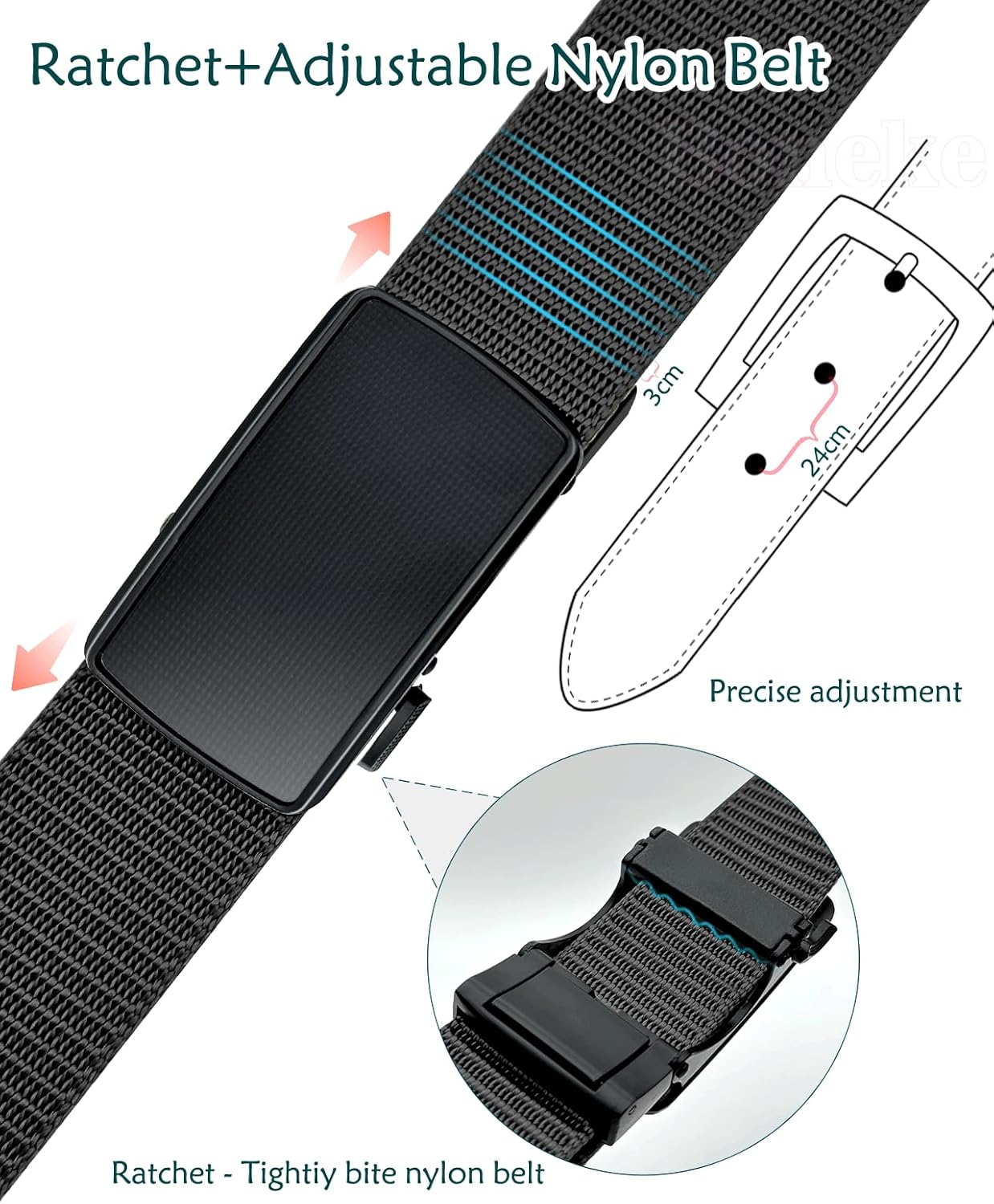 Men's Ratchet Nylon Tactical Belt - Automatic Slide Buckle, No-Hole Design, Fits Jeans & Golf, Durable & Adjustable - Image 3