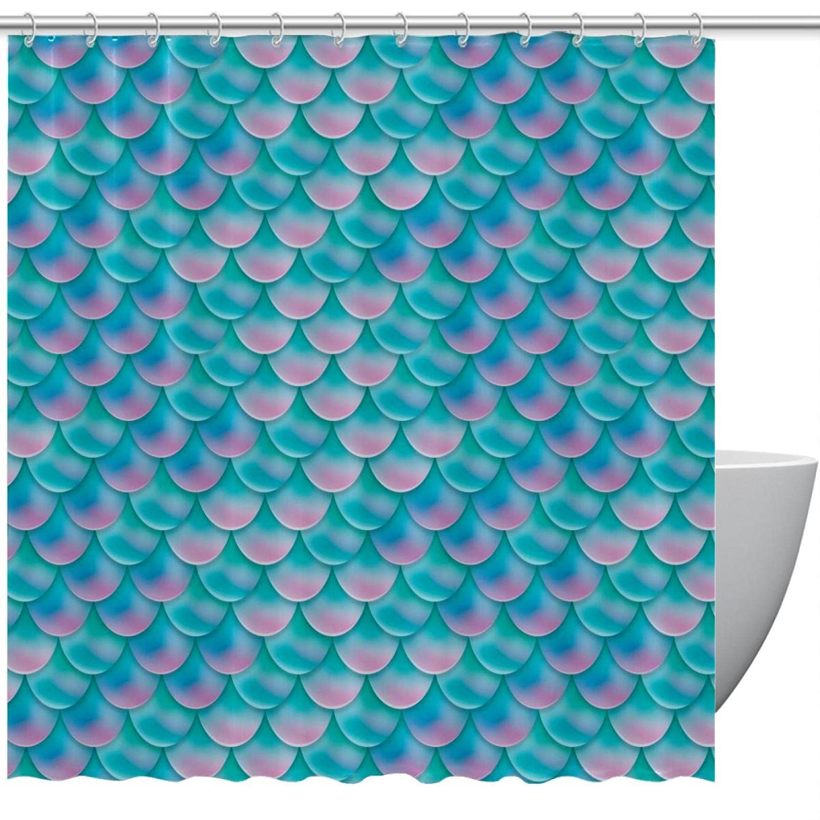 Rideau de douche en tissu sirène vert et rose pour remplacer un rideau plastique usé