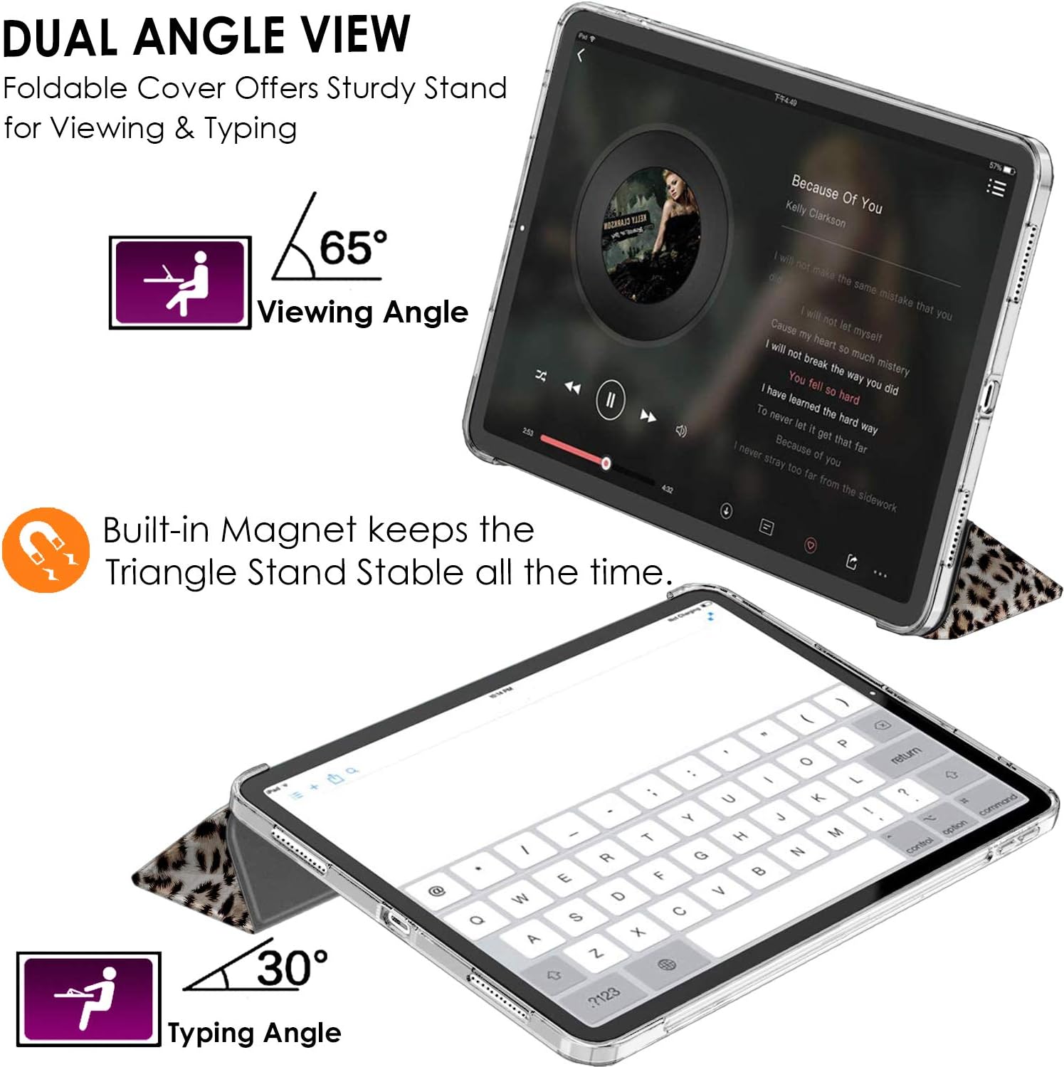 DuraSafe Cases for iPad PRO 11 Inch 2 [ Pro 11 2nd 2020 ] Generation MY232LL/A MXDC2LL/A MXDE2LL/A MXDG2LL/A MY252LL/A MXDD2LL/A Ultra Slim Smart Auto Sleep/Wake Printed PC Cover - Leopard