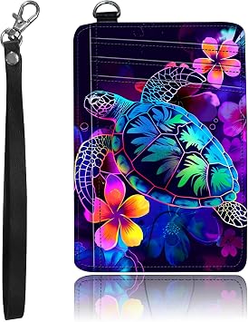 Slim Minimalist Front Pocket Wallet,Credit Card Holder Wallet for Women Men,RFID Blocking Credit Card Holder Case Leather Cute Small Thin Wallet ID Window&Wrist Strap,Glitter Sea Turtle