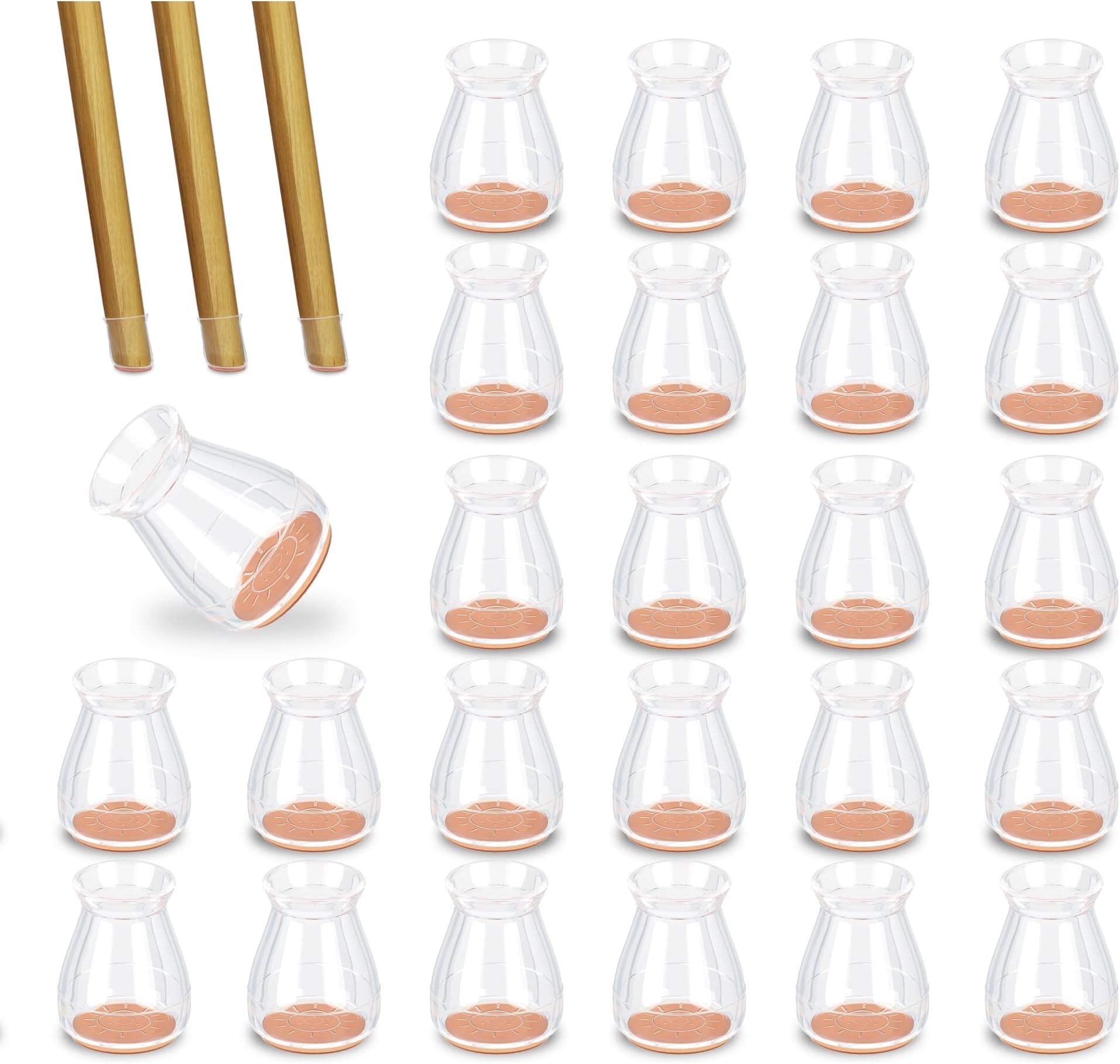 YJNSFT 24Pcs Chair Leg Protectors for Hardwood Floor, Clear Rubber Furniture Leg Covers with Felt Bottom, Round Silicone Chairs Slide caps Without Noise Scratches, Elastic Table Feet Pads-Extra Small