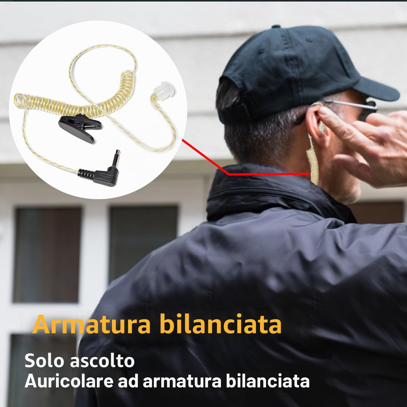 UAYESOK Auricolare radio di sicurezza nascosto da 3,5 mm, 1 pin solo ascolto armatura bilanciata, cuffie walkie talkie con auricolari per altoparlante remoto microfono Motorola Icom