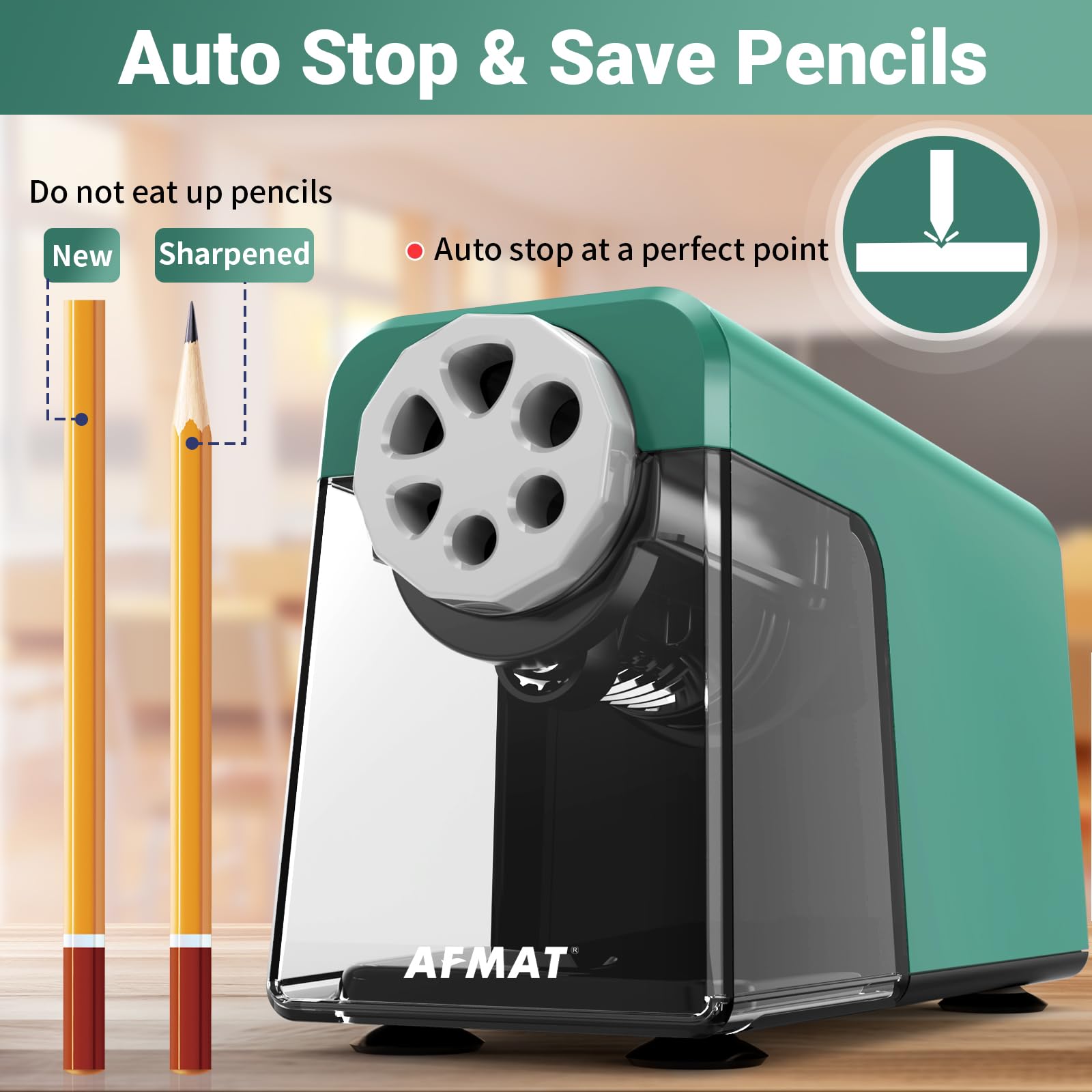 AFMAT Elektrischer Anspitzer für hohe Beanspruchung, 6 Löcher, 2er-Pack (blau + grün)