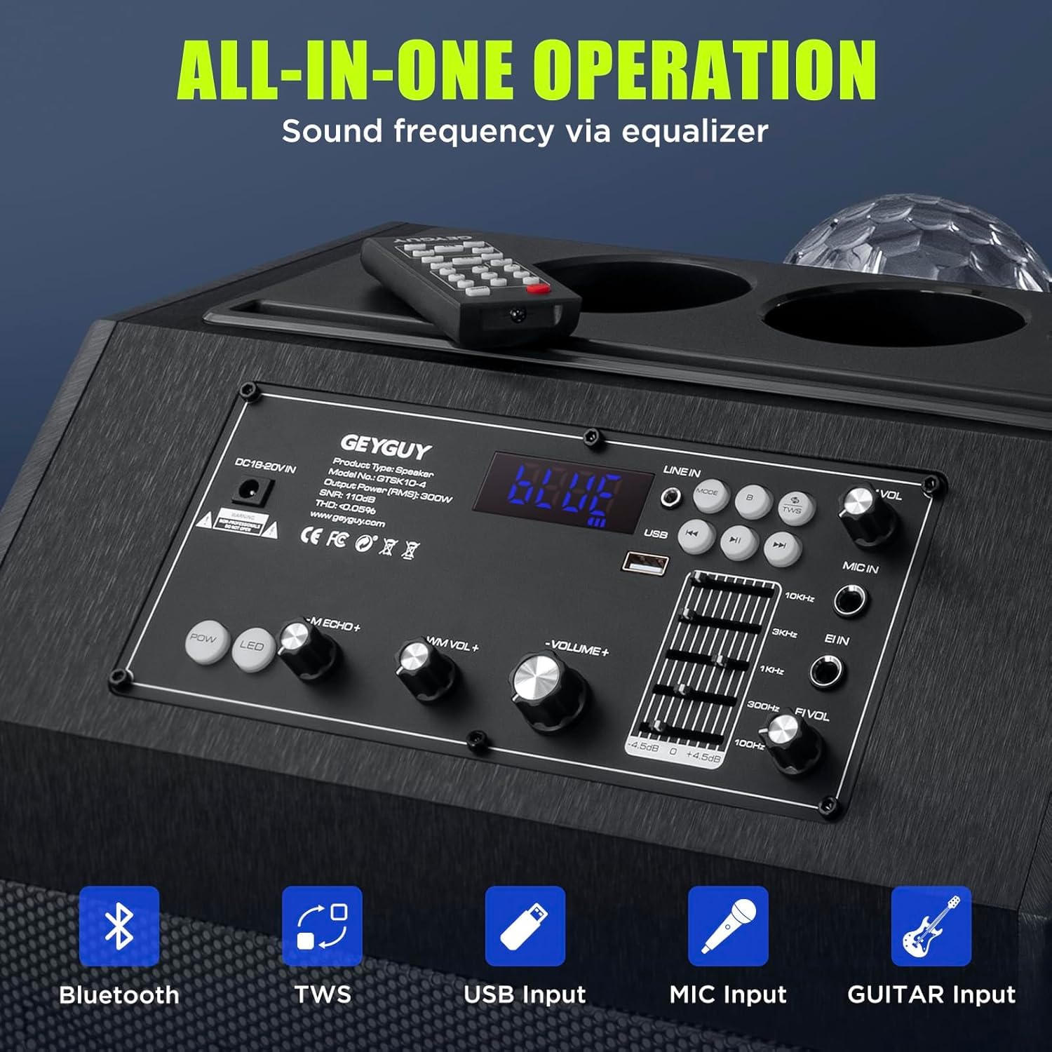 Karaoke Maschine Ankuka Karaoke Anlage mit 2 drahtlosen Mikrofonen Bluetooth PA Anlage mit Rädern und Disco Lichtern, unterstützt TV/TWS/EQ/AUX/USB/TF/Rec für Party, Geburtstag