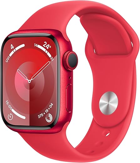 Apple Watch Series 9 [GPS 41mm] Smartwatch with (Product) RED Aluminum Case with (Product) RED Sport Band S/M. Fitness Tracker, Blood Oxygen & ECG…