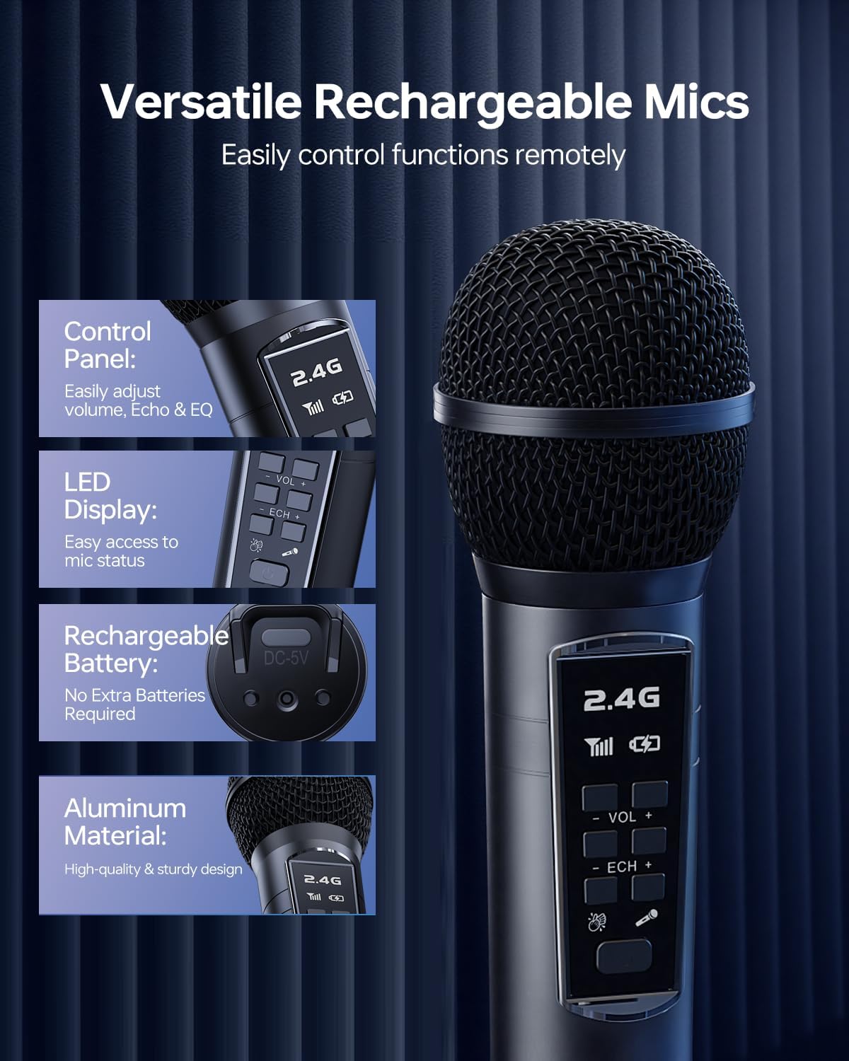 216 Bluetooth Karaoke Machine for Adult Kid with Storage and Charging Station, Powerful Karaoke System, 12H Playtime, Rechargeable Wirless Microphone, Support USB/AUX Indoor Outdoor - Image 4