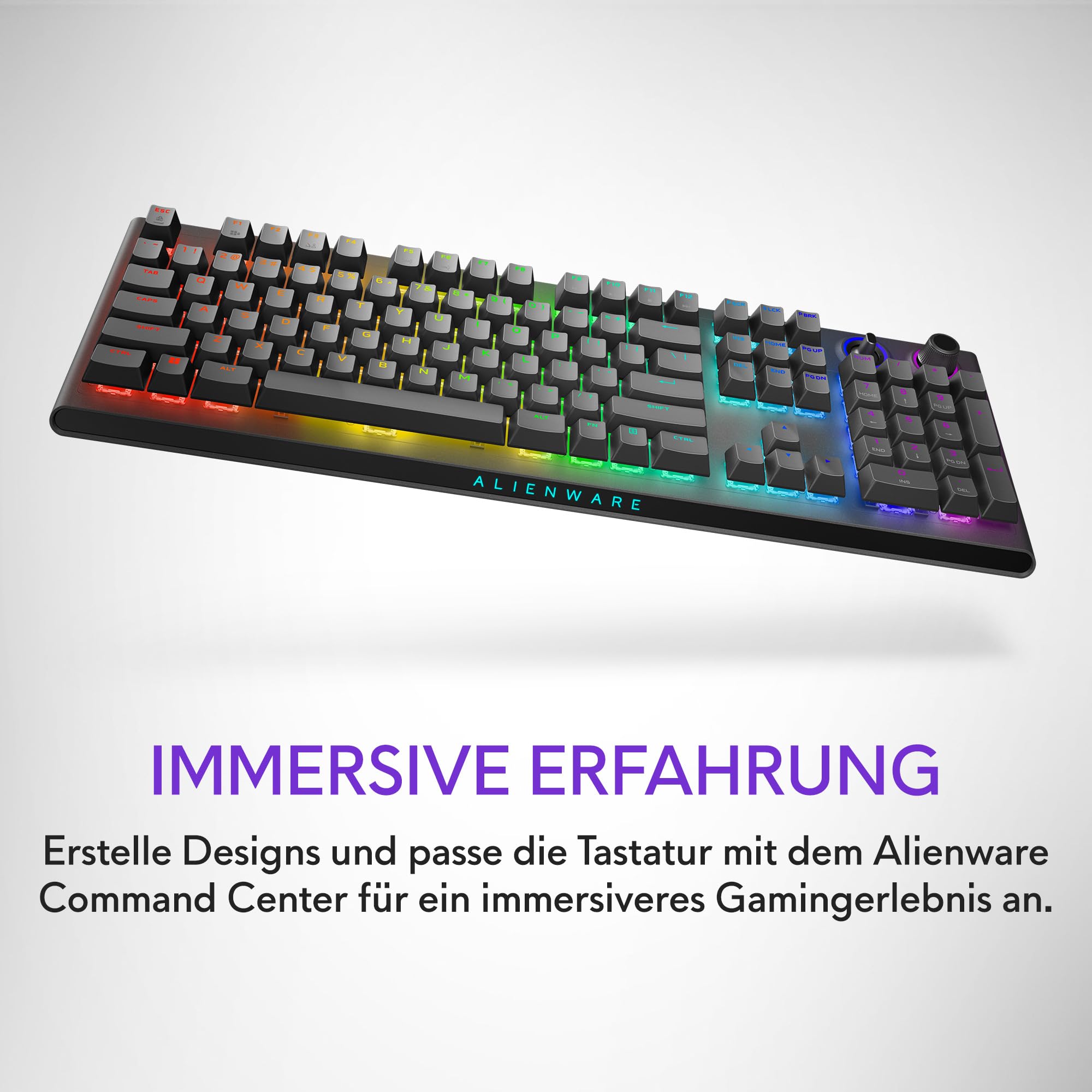Alienware AW920K Wireless Tri-Mode Gaming Tastatur – Mechanisch CHERRY MX Red, AlienFX RGB, USB 2.4 GHz Bluetooth 5.1, US QWERTY Layout, Dark Side of the Moon