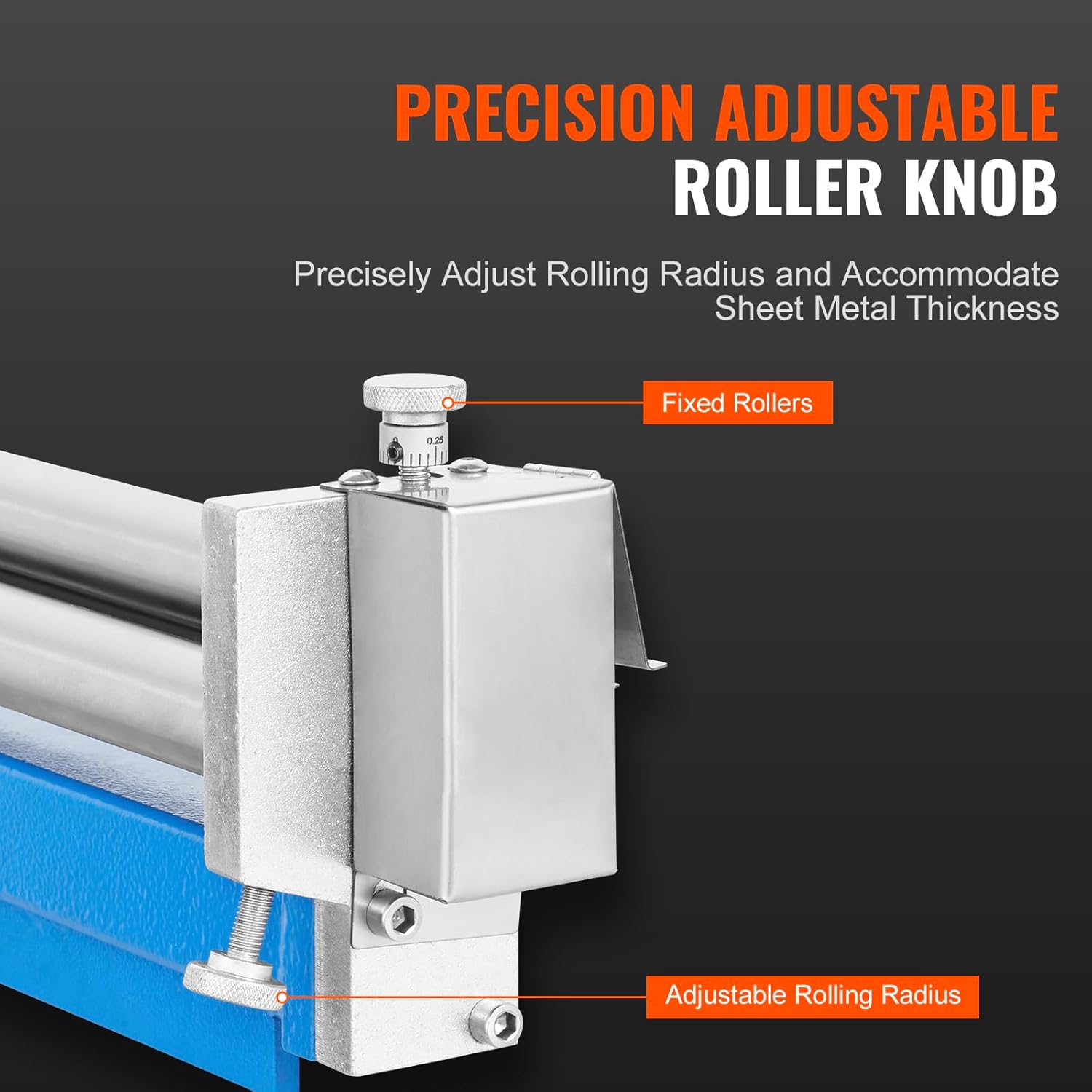 Close-up of precision adjustable roller knob